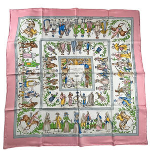 Hermès Costumes Civils Actuels Françoise De La Perri Silk Scarf Pink New Vintage